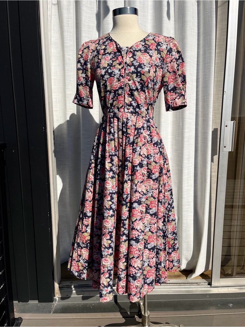 Vintage 1980’s Laura Ashley Navy Floral Cotton Sun Dress